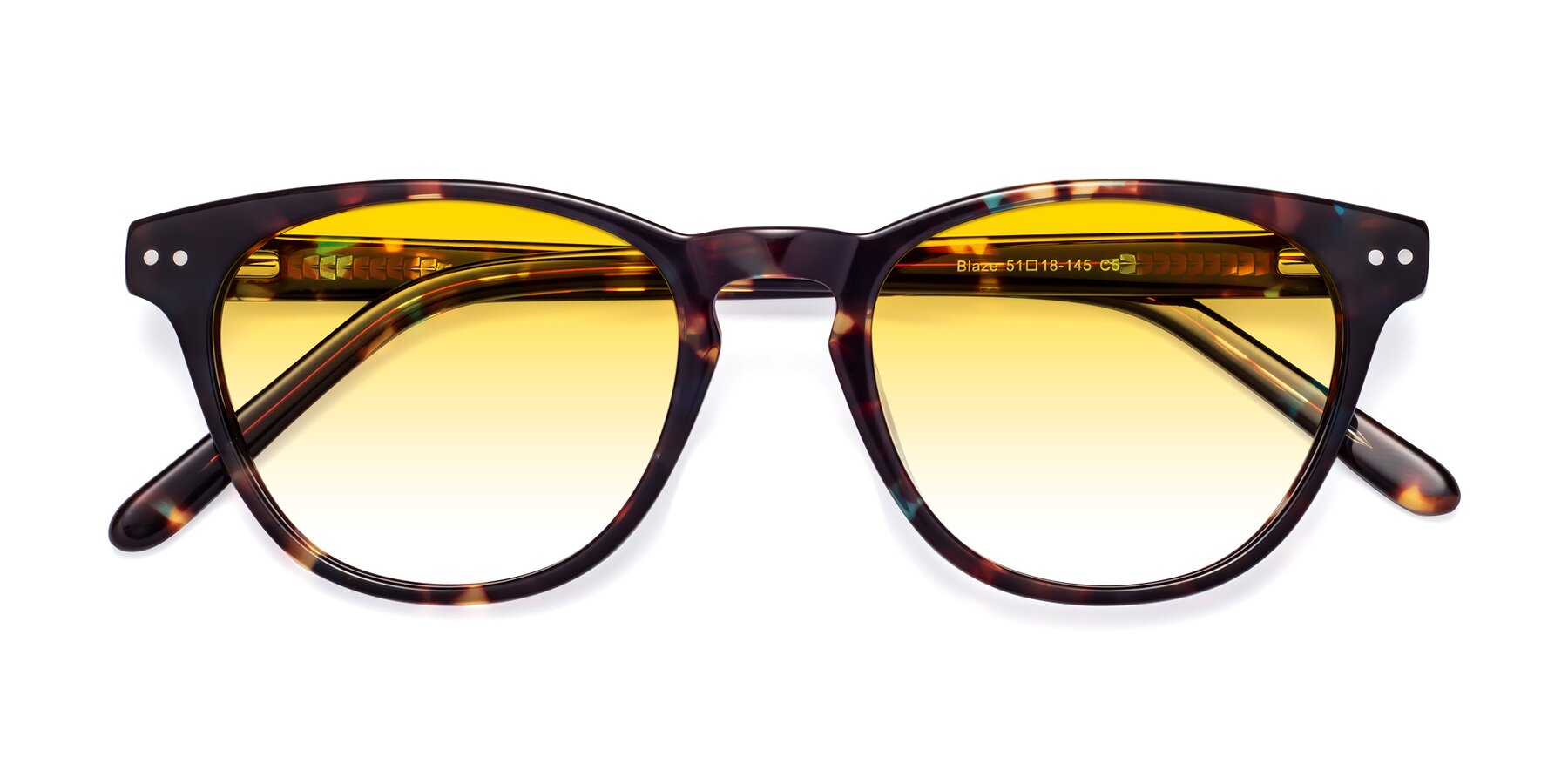 Folded Front of Blaze in Floral Tortoise with Yellow Gradient Lenses