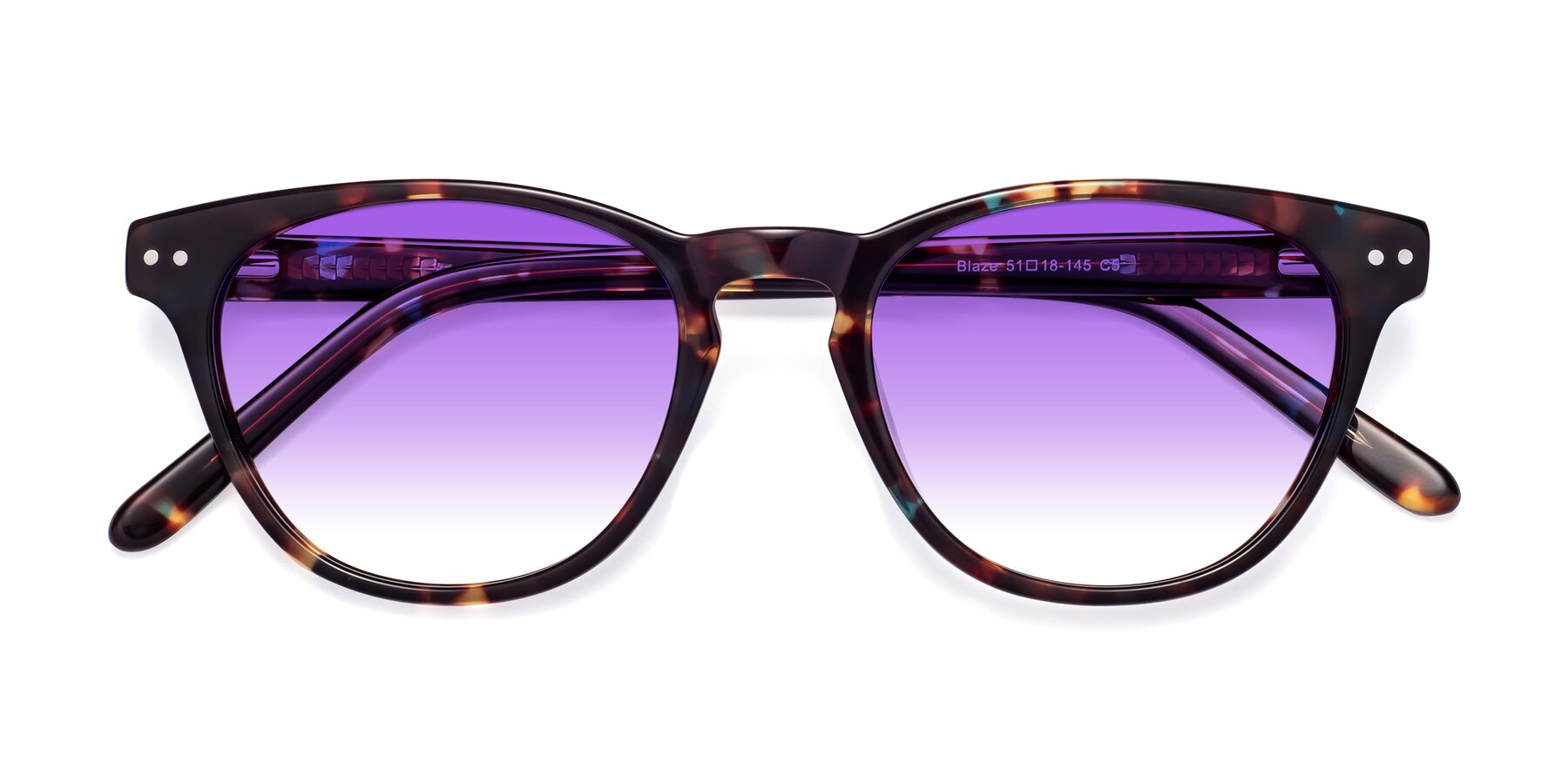Folded Front of Blaze in Floral Tortoise with Purple Gradient Lenses