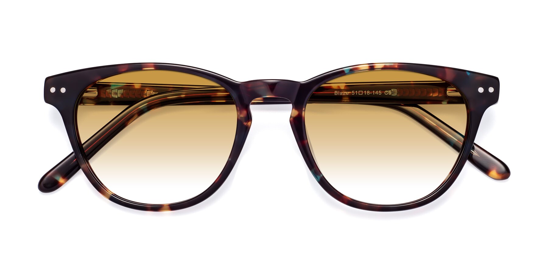 Folded Front of Blaze in Floral Tortoise with Champagne Gradient Lenses