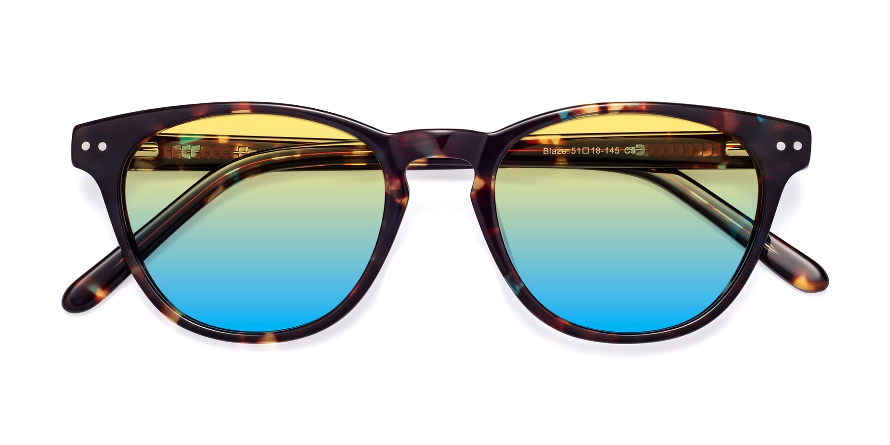 Folded Front of Blaze in Tortoise-Blue with Yellow / Blue Gradient Lenses