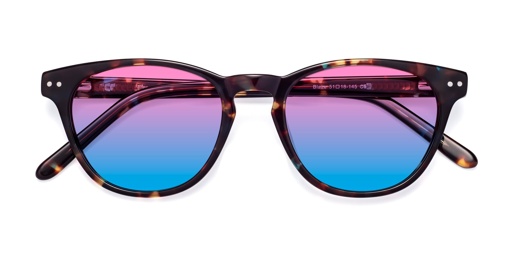 Folded Front of Blaze in Floral Tortoise with Pink / Blue Gradient Lenses
