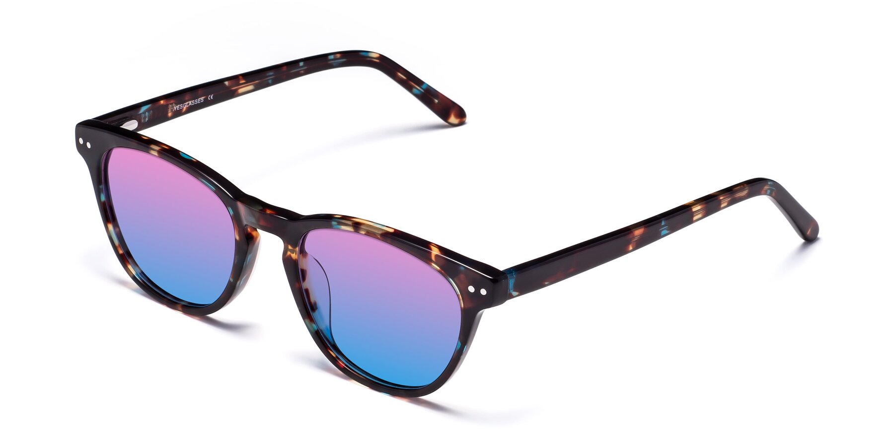Angle of Blaze in Floral Tortoise with Pink / Blue Gradient Lenses
