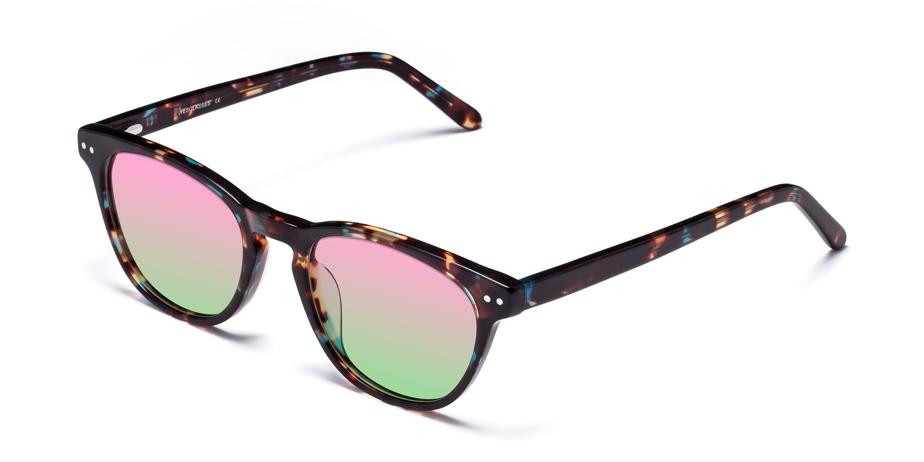 Angle of Blaze in Floral Tortoise with Pink / Green Gradient Lenses