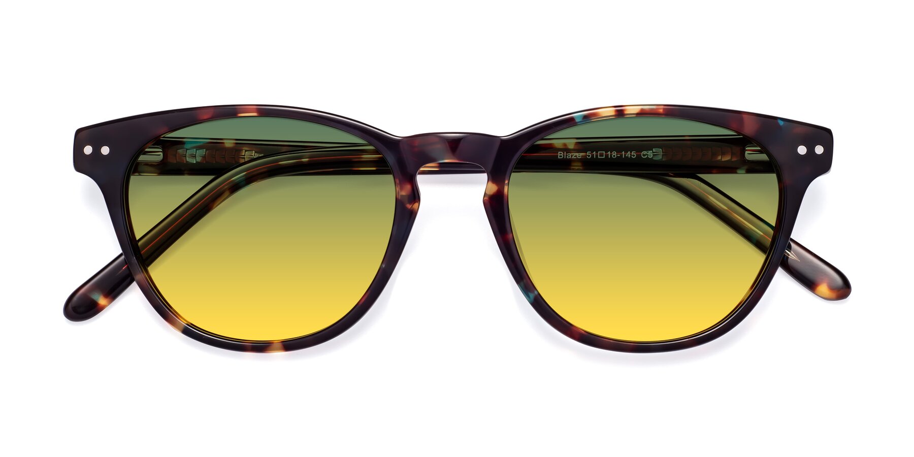 Folded Front of Blaze in Floral Tortoise with Green / Yellow Gradient Lenses