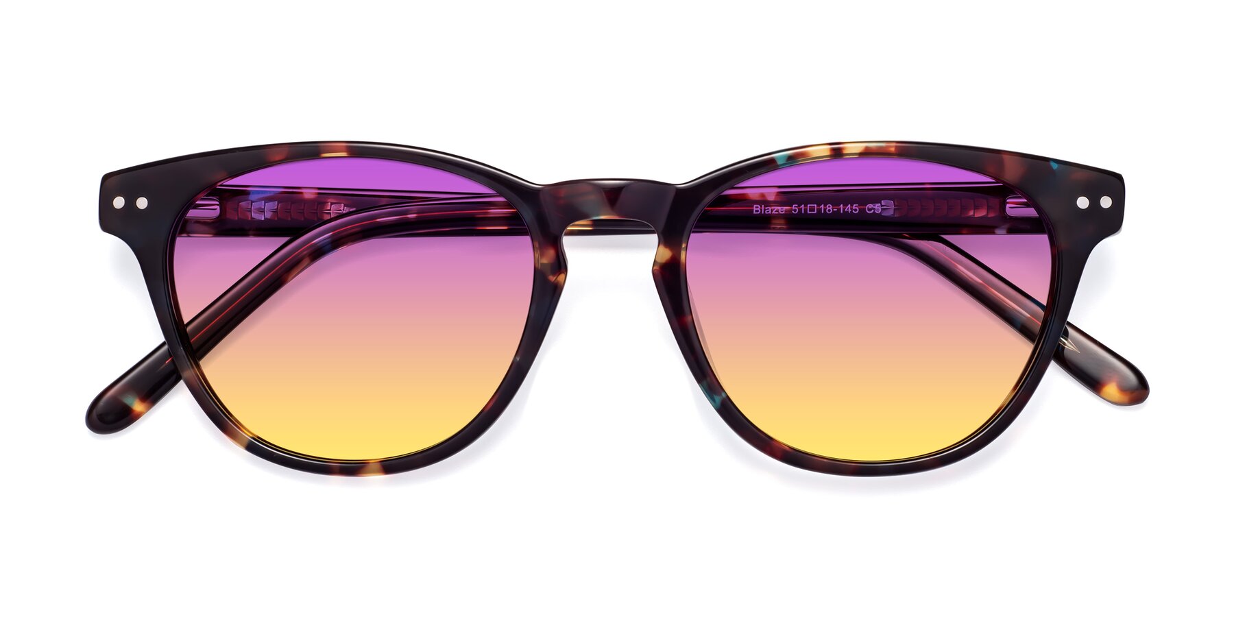 Folded Front of Blaze in Tortoise-Blue with Purple / Yellow Gradient Lenses
