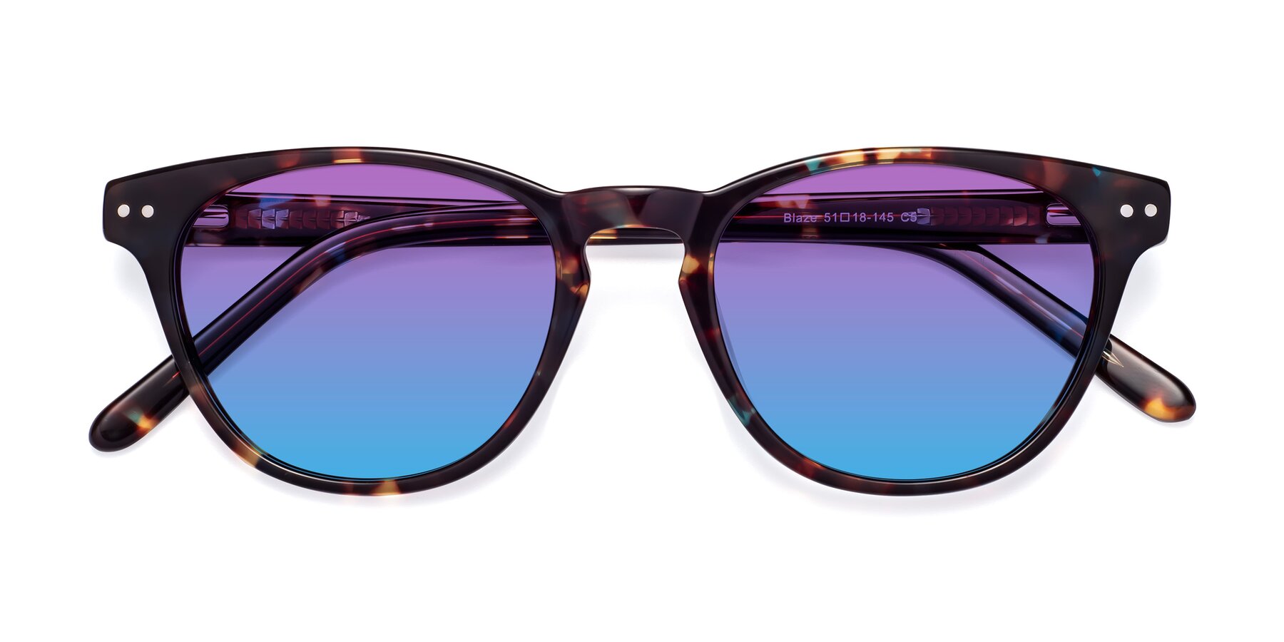 Folded Front of Blaze in Floral Tortoise with Purple / Blue Gradient Lenses