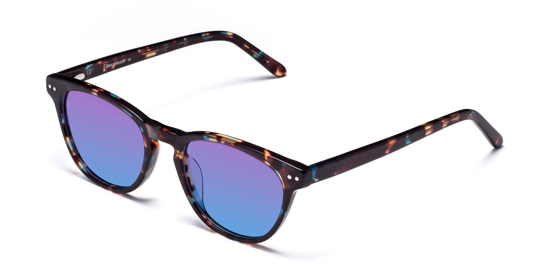Angle of Blaze in Floral Tortoise with Purple / Blue Gradient Lenses