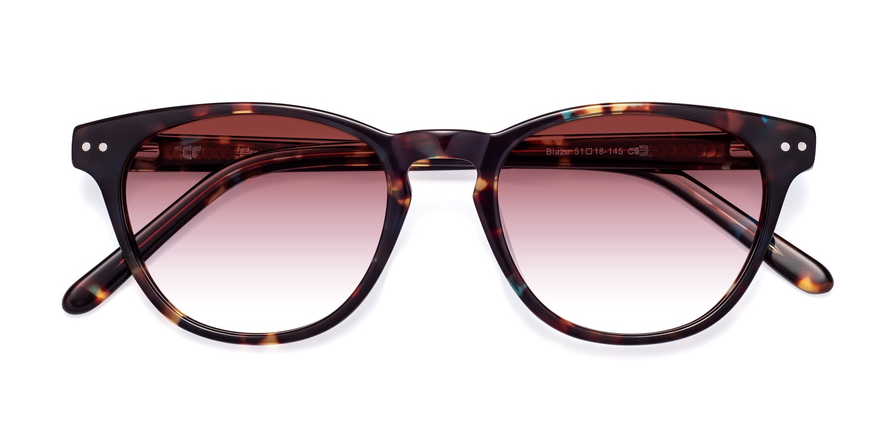 Folded Front of Blaze in Floral Tortoise with Garnet Gradient Lenses