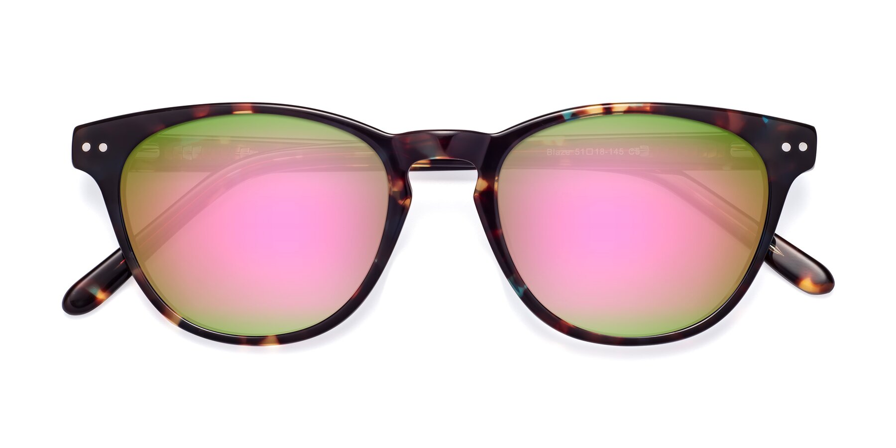 Folded Front of Blaze in Floral Tortoise with Pink Mirrored Lenses