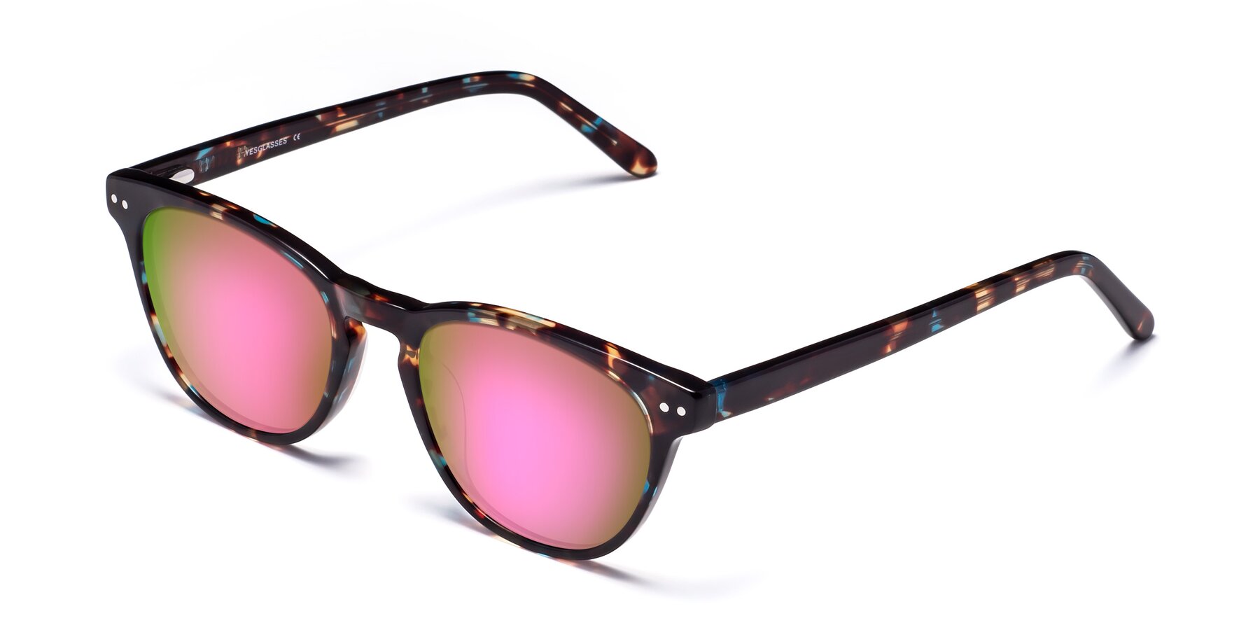 Angle of Blaze in Floral Tortoise with Pink Mirrored Lenses