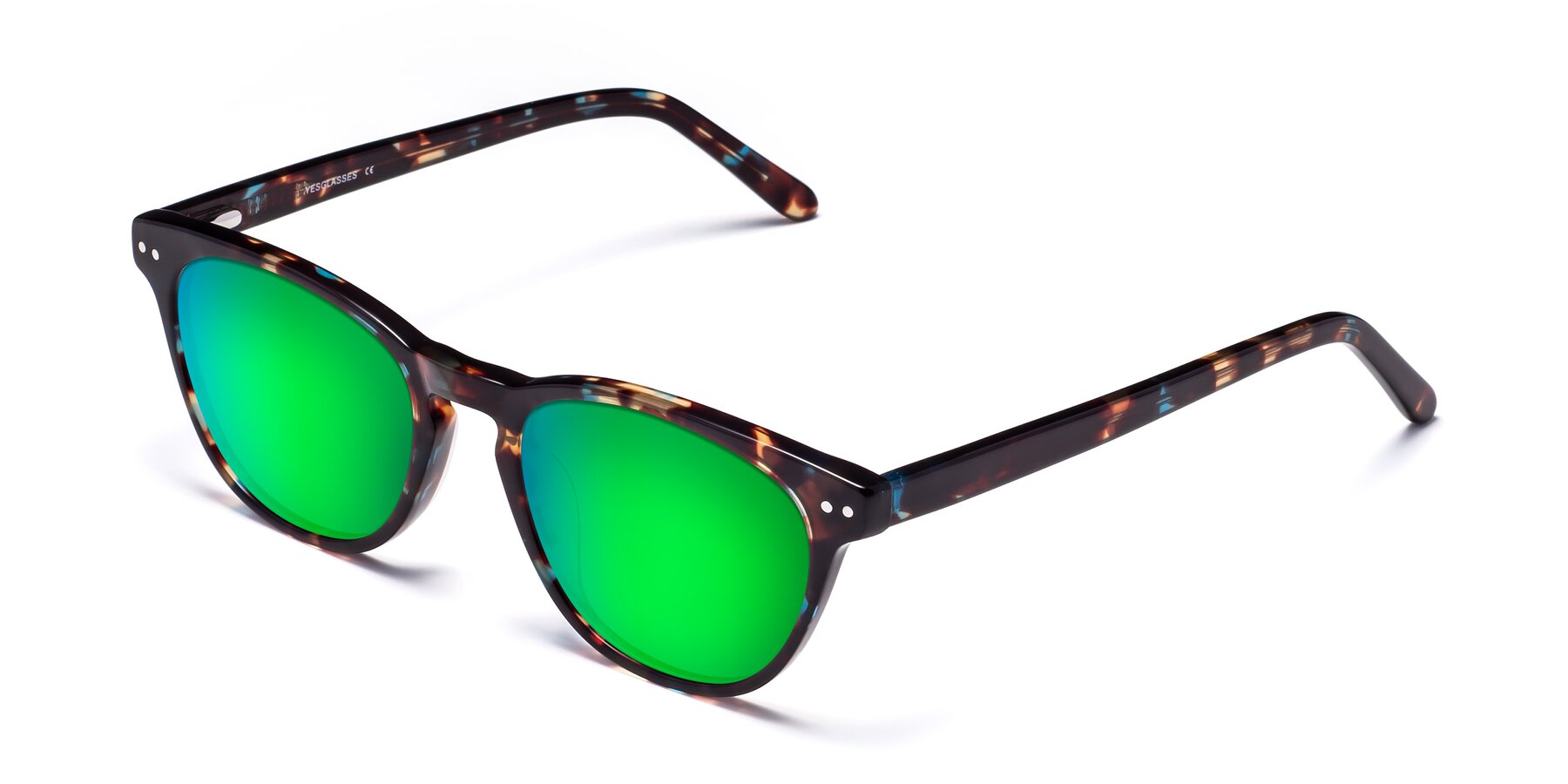 Angle of Blaze in Floral Tortoise with Green Mirrored Lenses