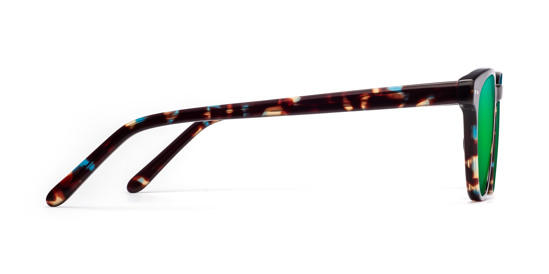 Side of Blaze in Floral Tortoise with Green Mirrored Lenses