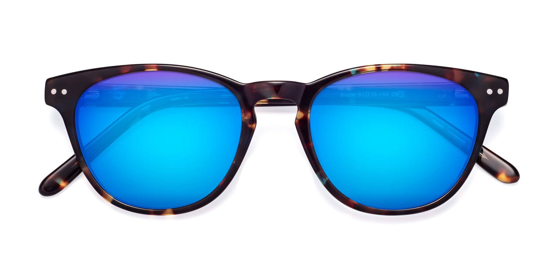 Folded Front of Blaze in Floral Tortoise with Blue Mirrored Lenses