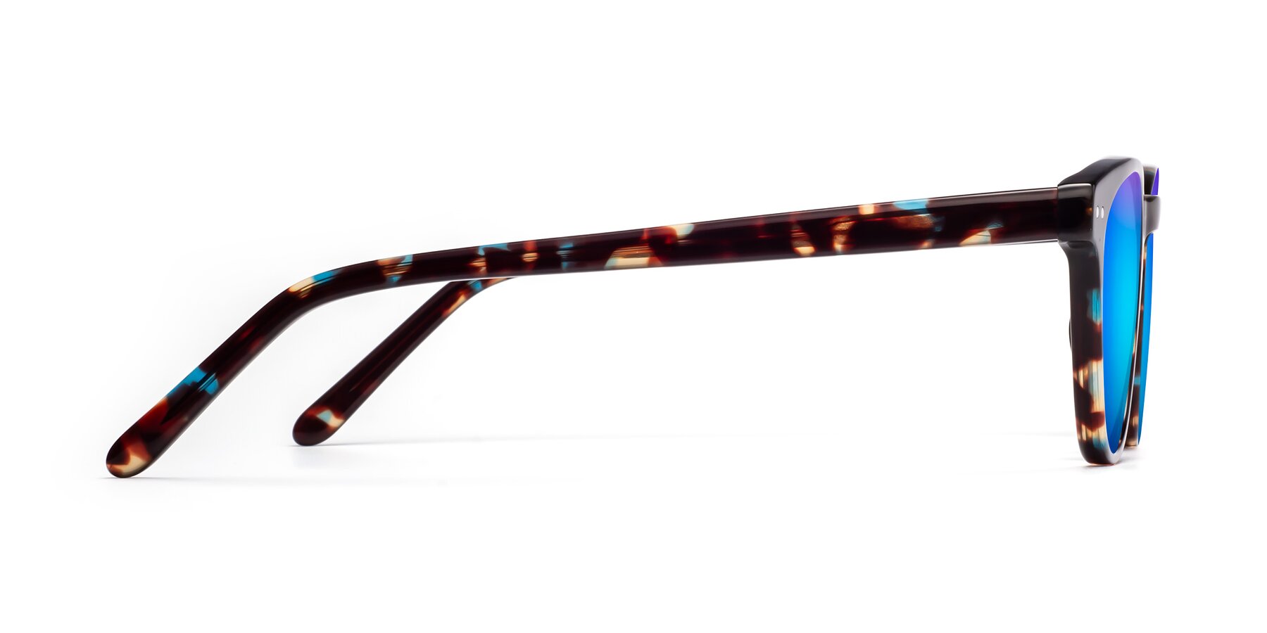 Side of Blaze in Floral Tortoise with Blue Mirrored Lenses