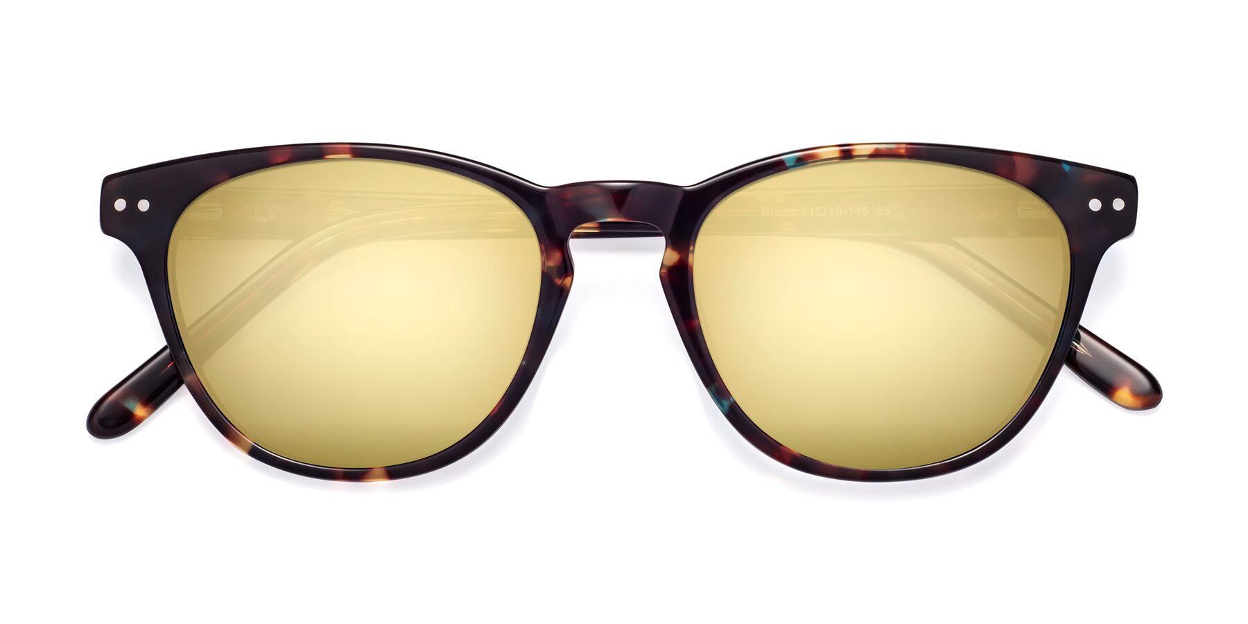 Folded Front of Blaze in Floral Tortoise with Gold Mirrored Lenses