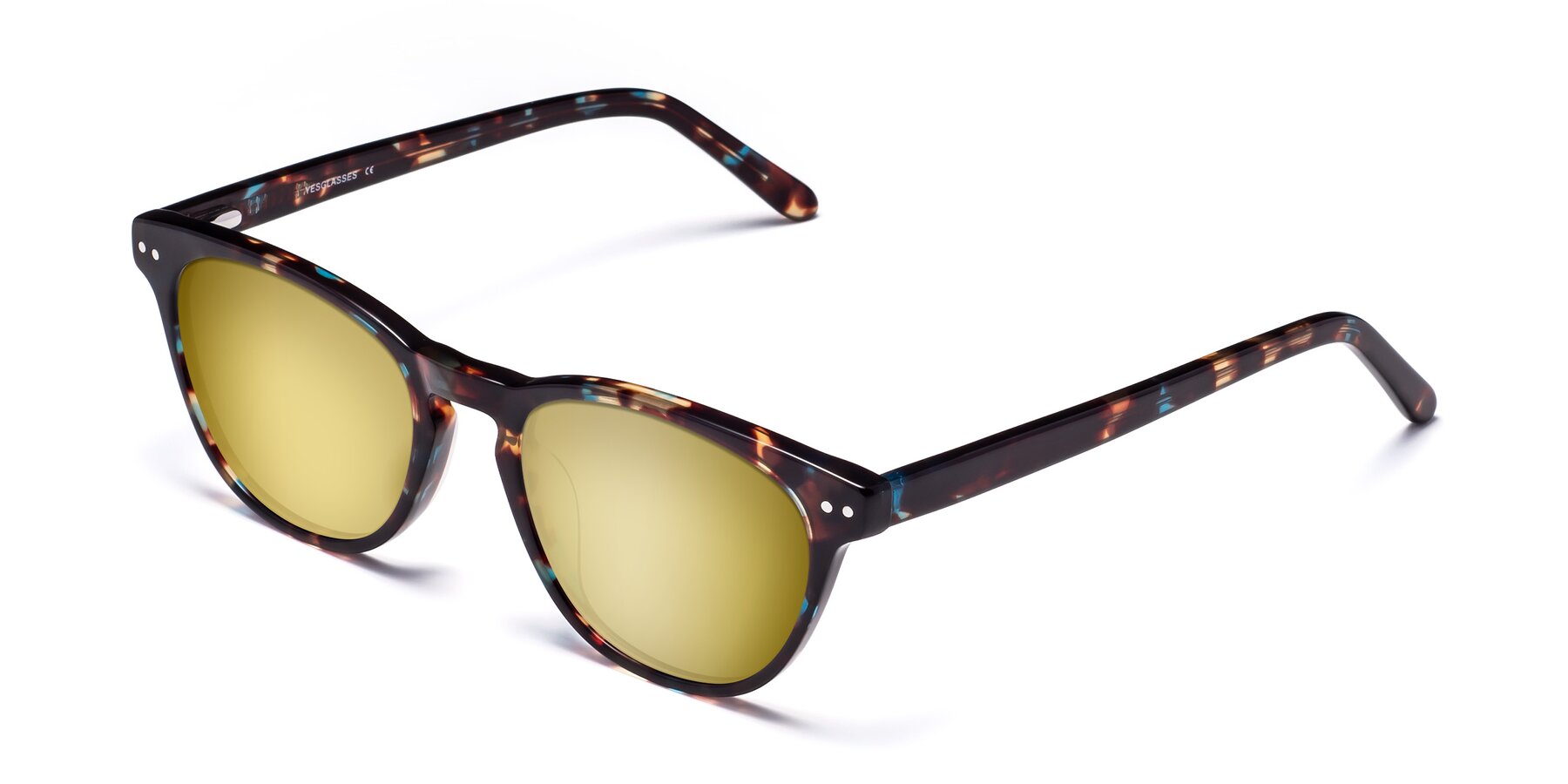 Angle of Blaze in Floral Tortoise with Gold Mirrored Lenses