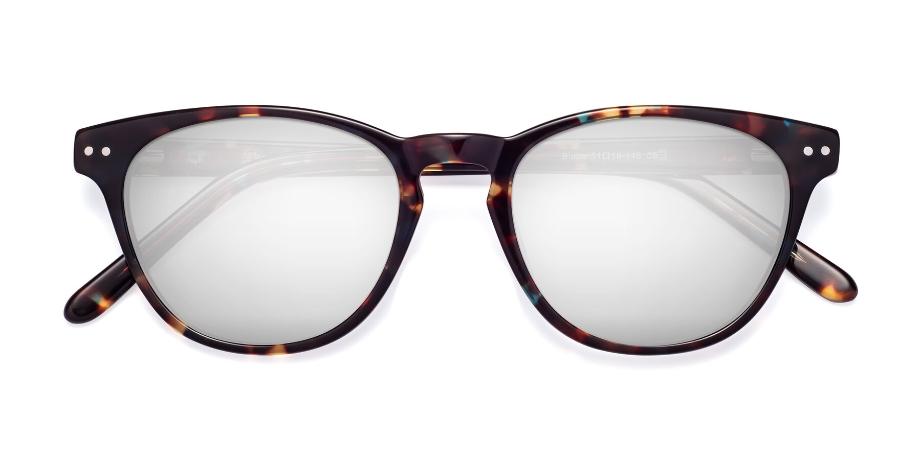 Folded Front of Blaze in Floral Tortoise with Silver Mirrored Lenses