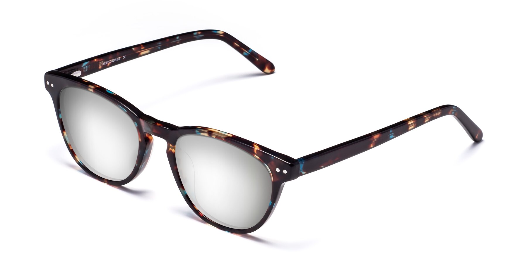 Angle of Blaze in Floral Tortoise with Silver Mirrored Lenses