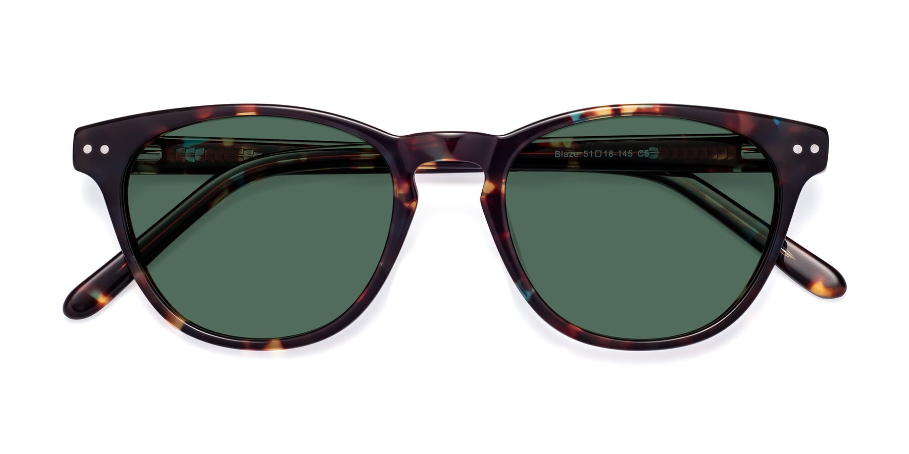 Folded Front of Blaze in Floral Tortoise with Green Polarized Lenses
