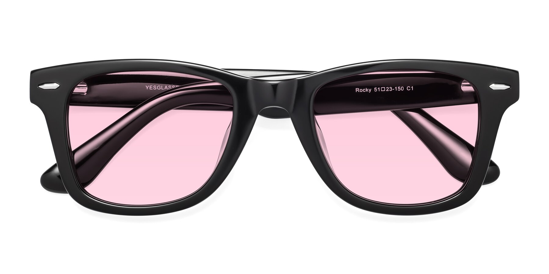 Folded Front of Rocky in Black with Light Pink Tinted Lenses