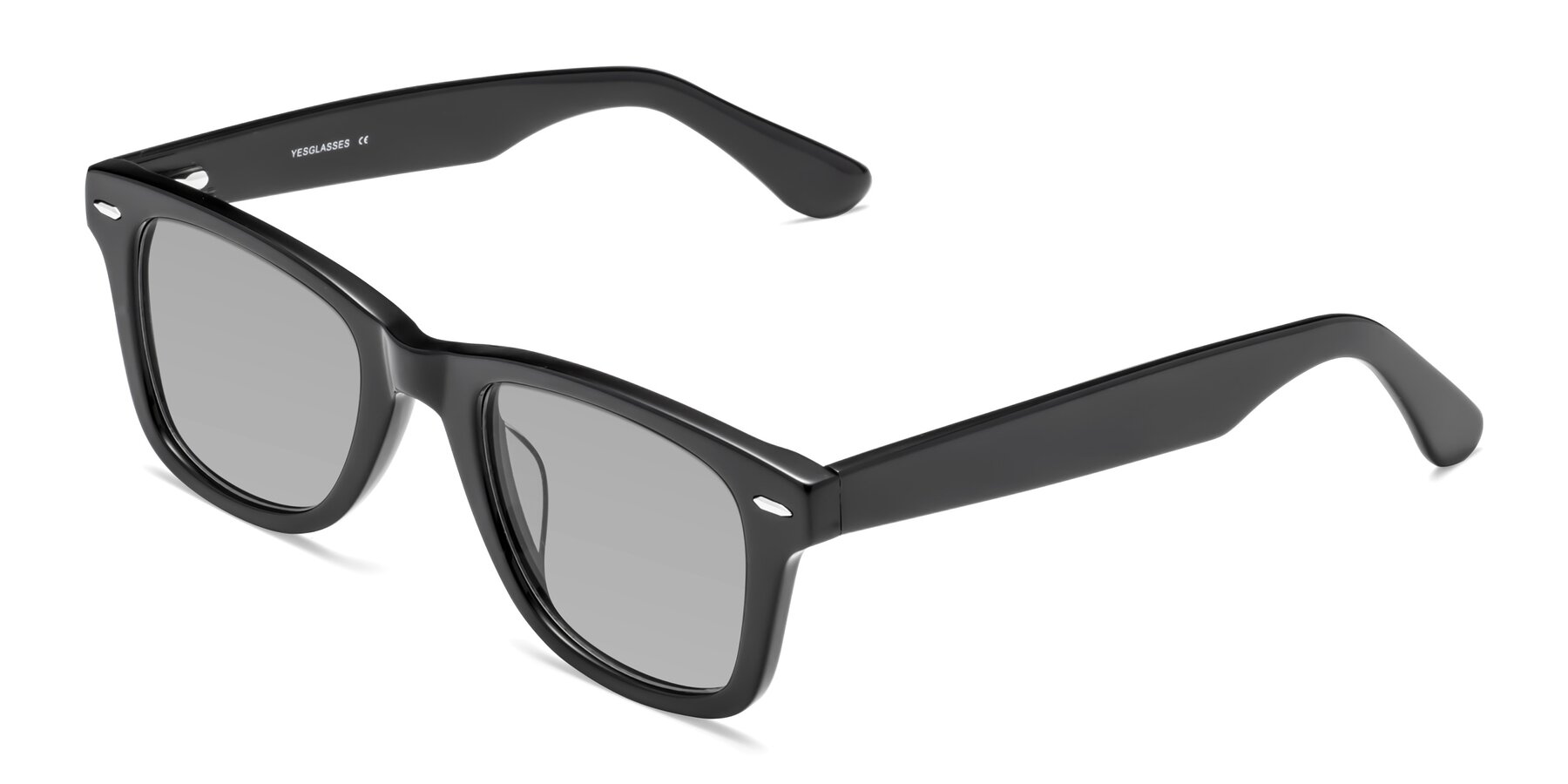 Angle of Rocky in Black with Light Gray Tinted Lenses