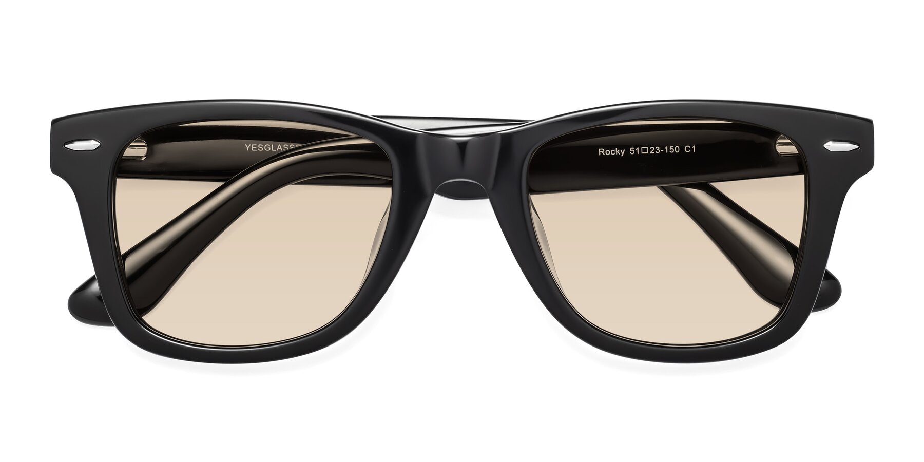 Folded Front of Rocky in Black with Light Brown Tinted Lenses