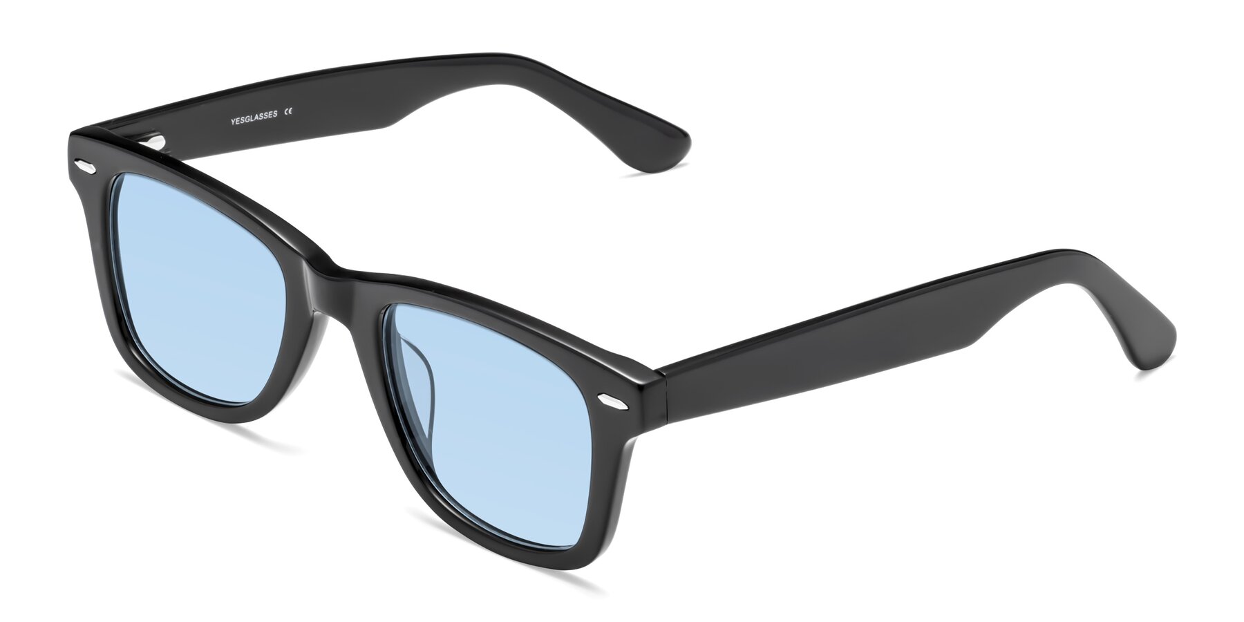 Angle of Rocky in Black with Light Blue Tinted Lenses