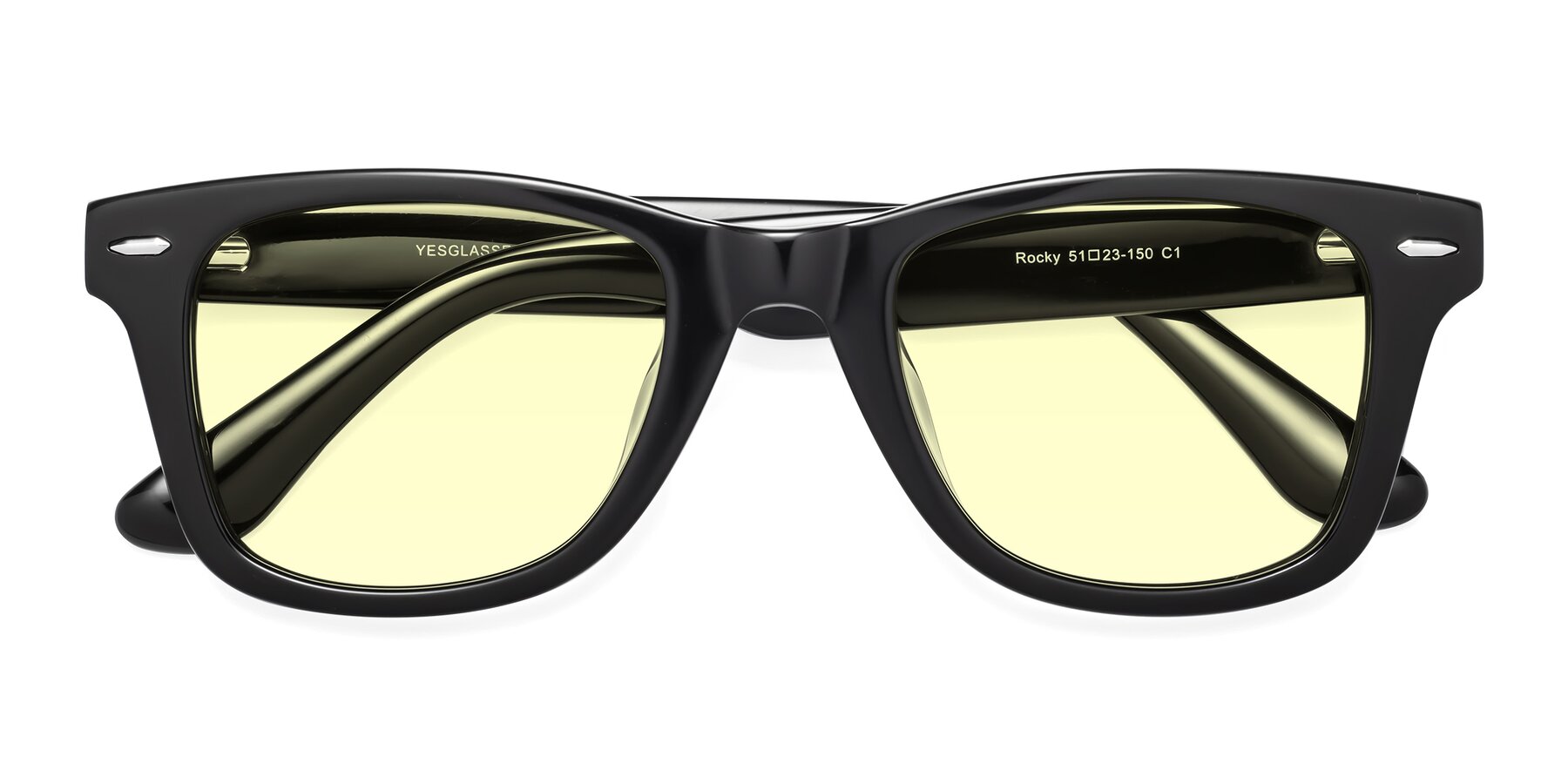 Folded Front of Rocky in Black with Light Yellow Tinted Lenses