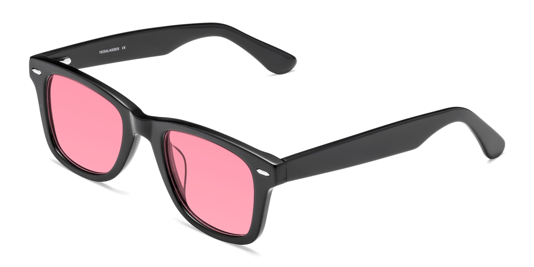 Angle of Rocky in Black with Pink Tinted Lenses