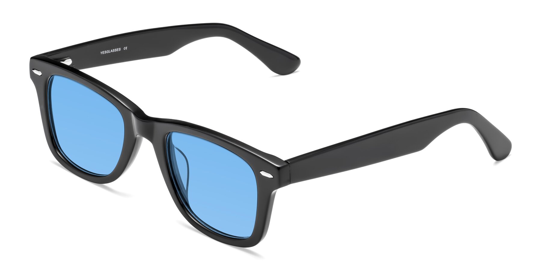 Angle of Rocky in Black with Medium Blue Tinted Lenses