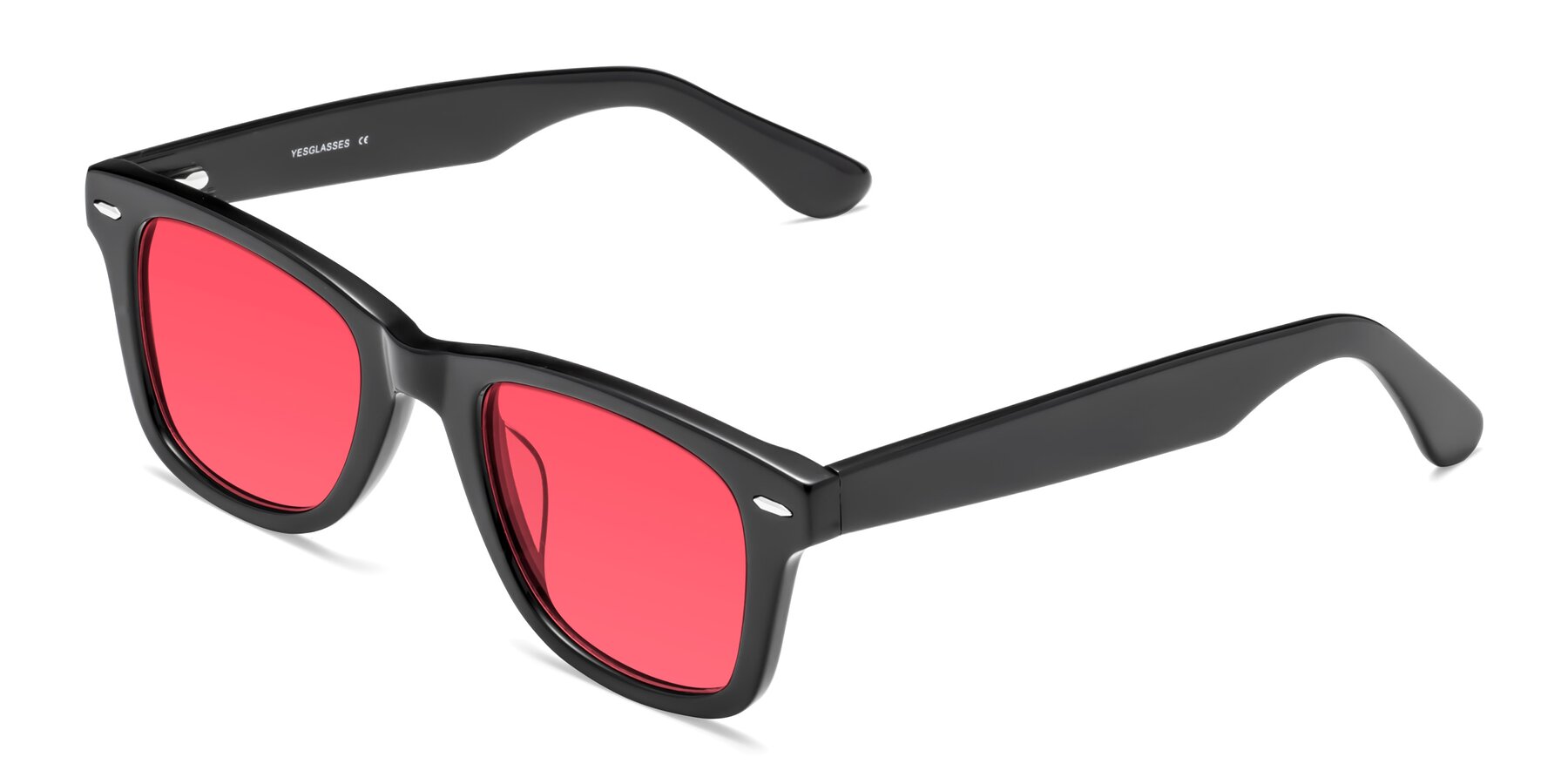 Angle of Rocky in Black with Red Tinted Lenses