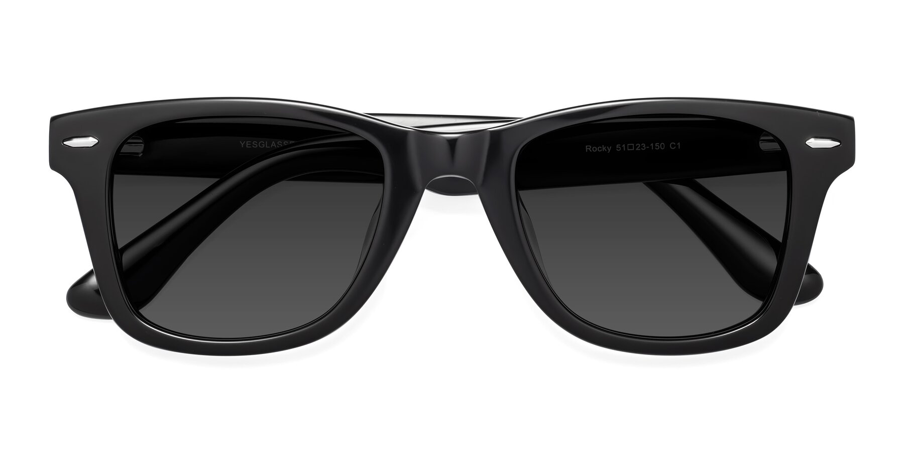 Folded Front of Rocky in Black with Gray Tinted Lenses