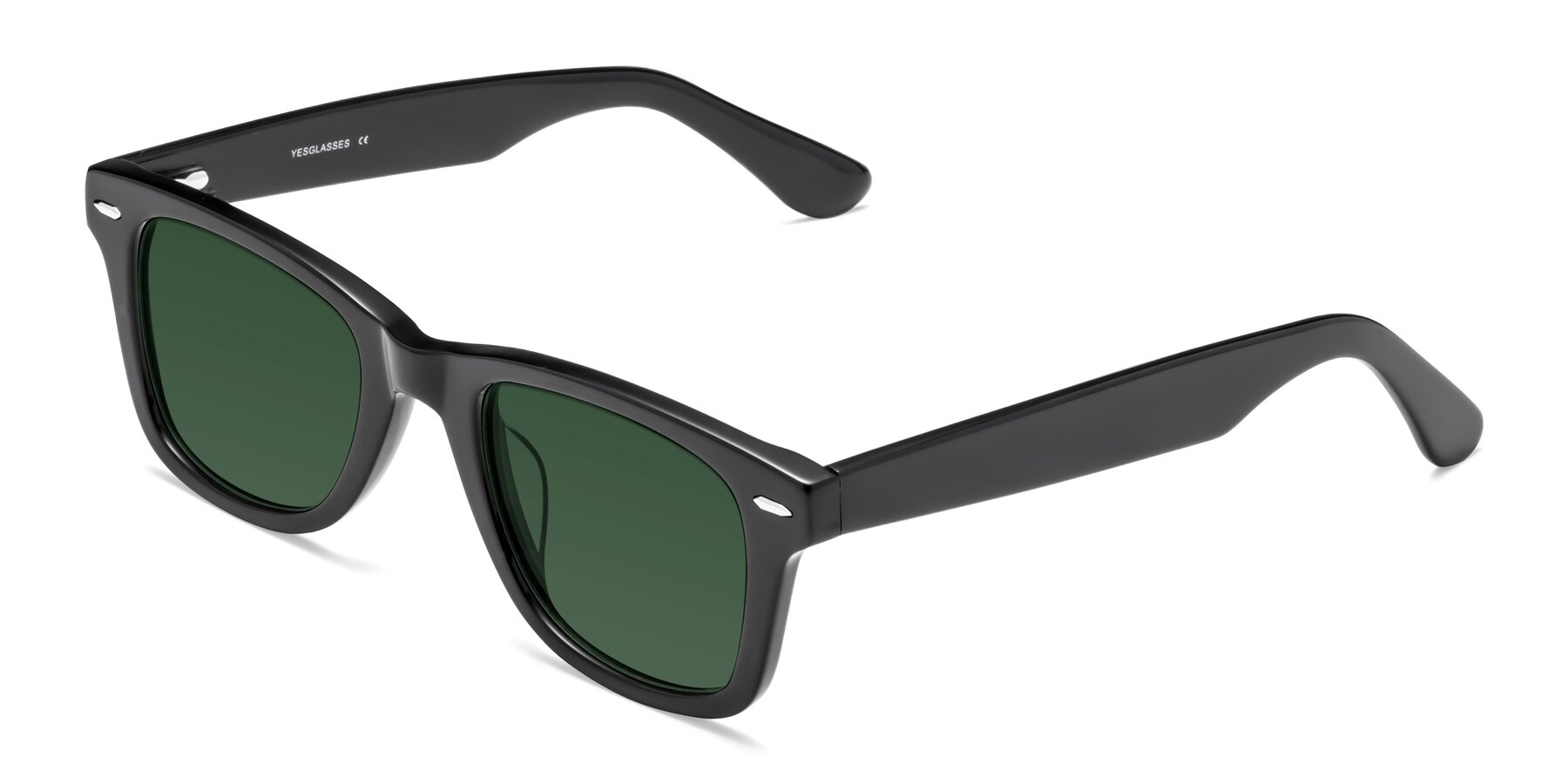 Angle of Rocky in Black with Green Tinted Lenses