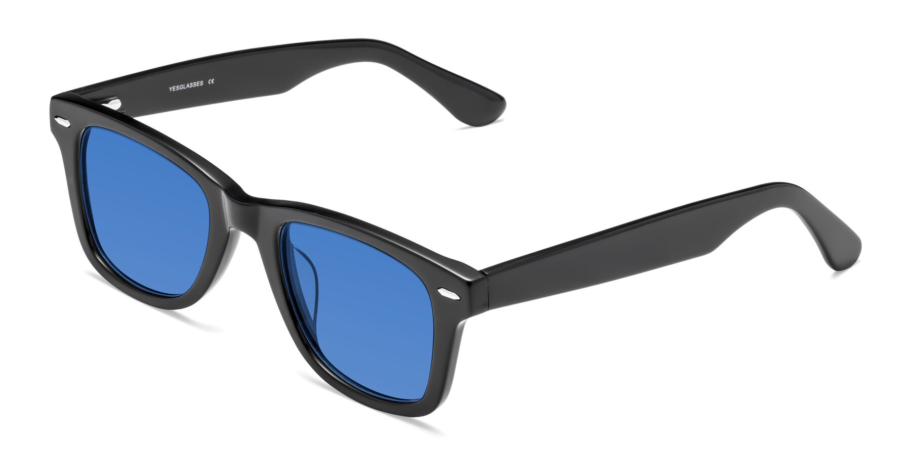 Angle of Rocky in Black with Blue Tinted Lenses
