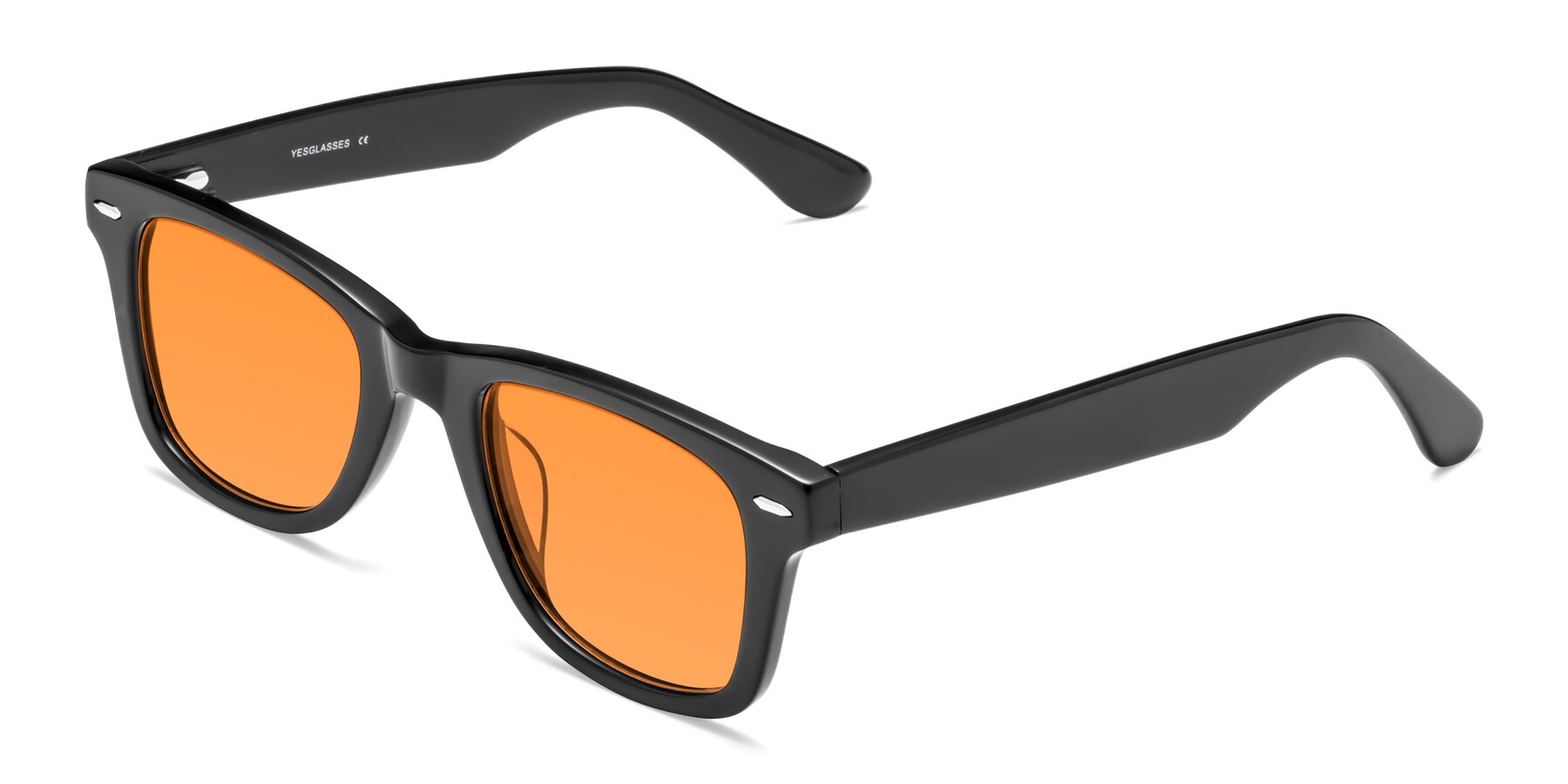 Angle of Rocky in Black with Orange Tinted Lenses