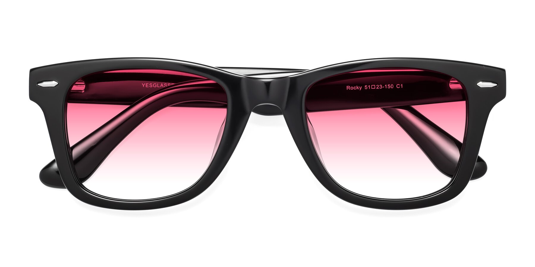 Folded Front of Rocky in Black with Pink Gradient Lenses