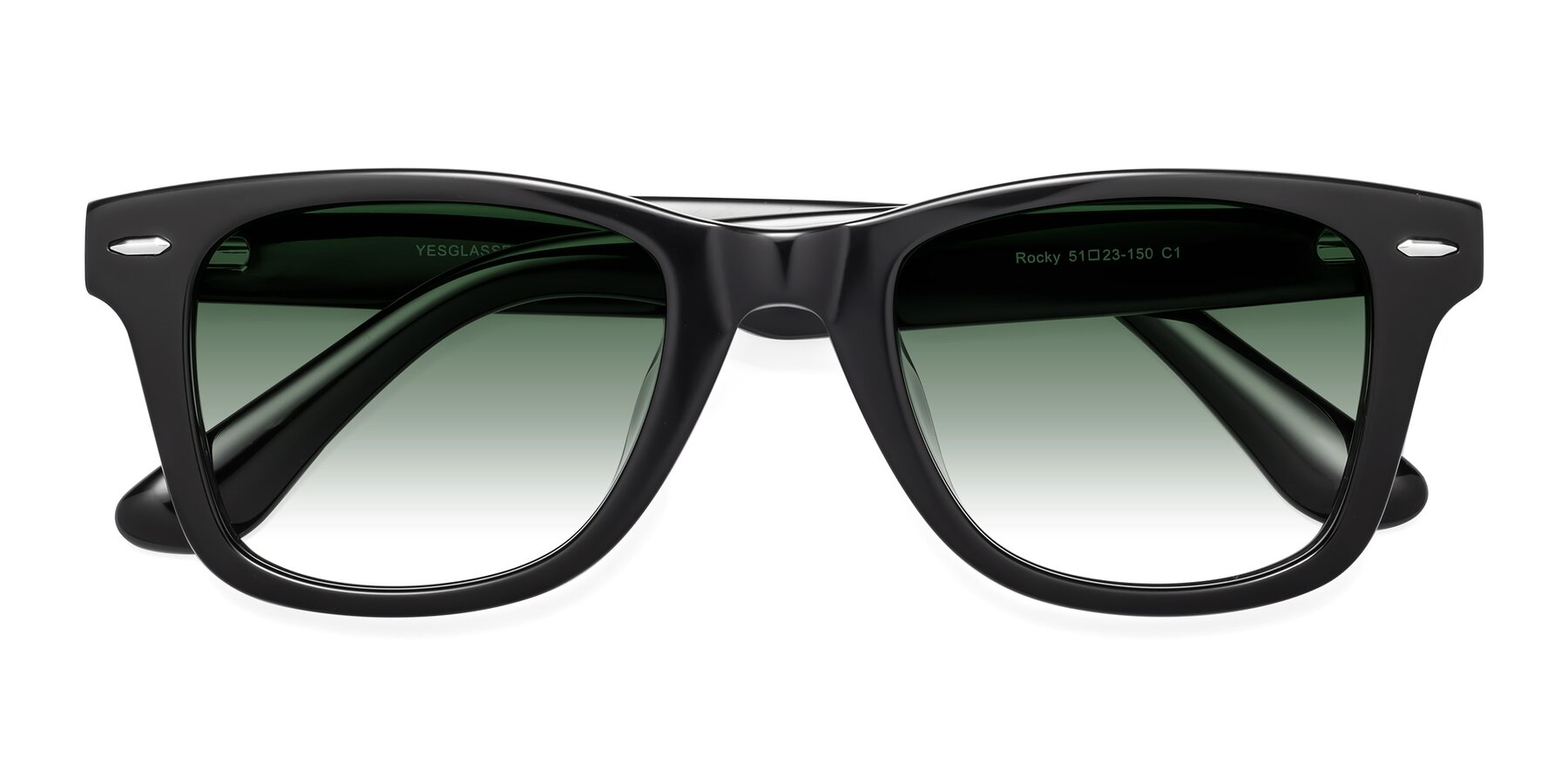 Folded Front of Rocky in Black with Green Gradient Lenses