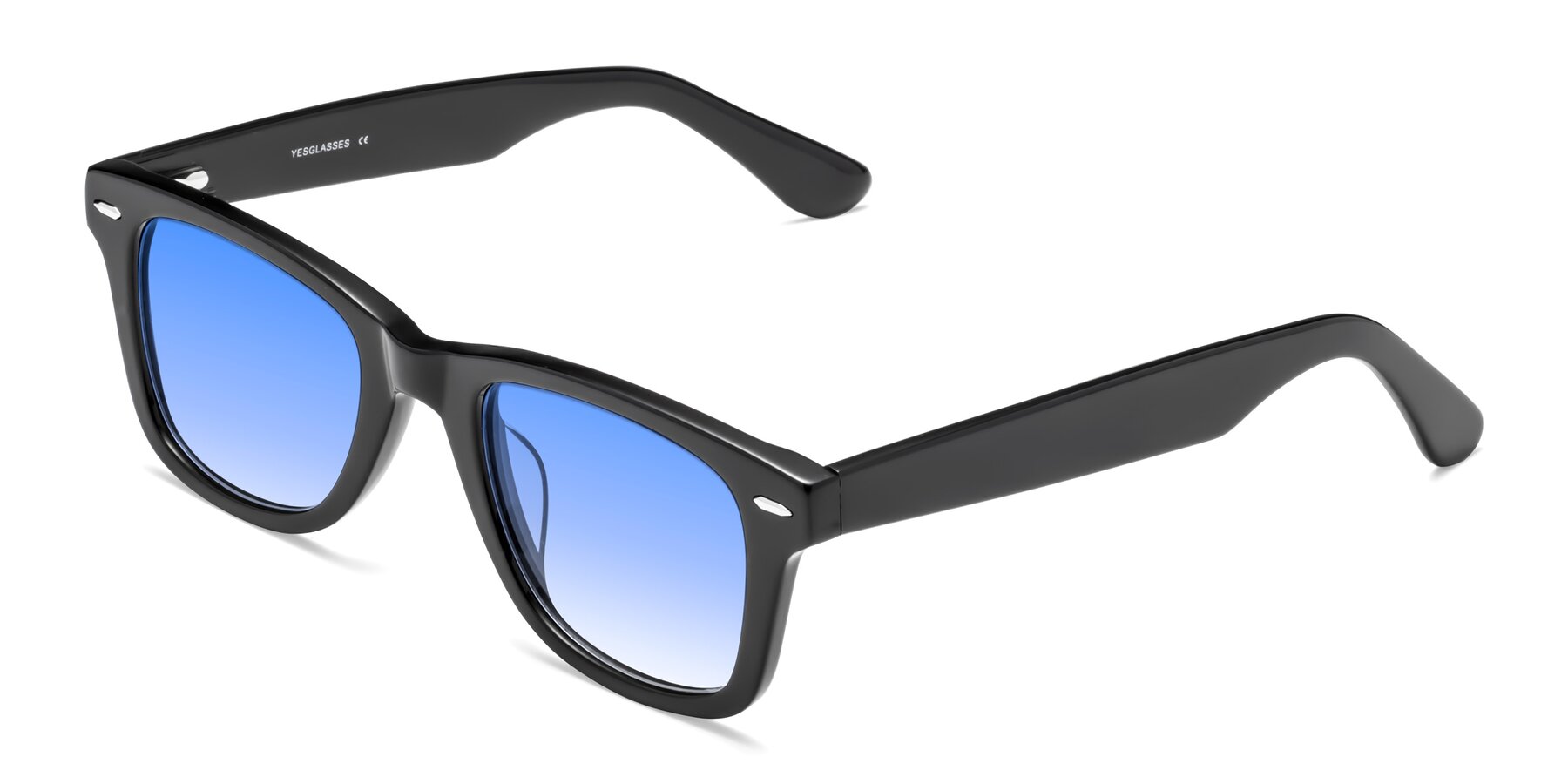Angle of Rocky in Black with Blue Gradient Lenses
