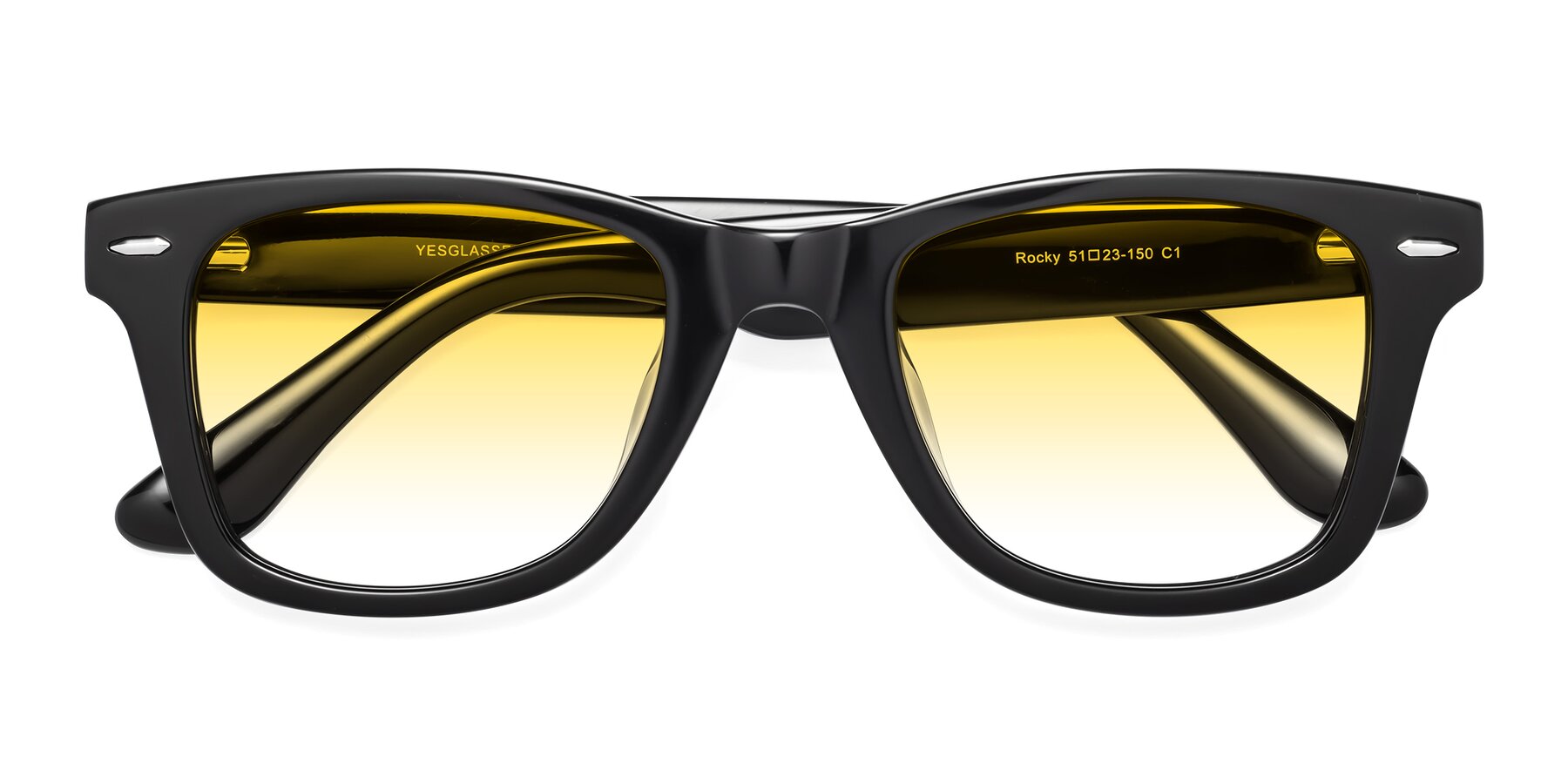 Folded Front of Rocky in Black with Yellow Gradient Lenses