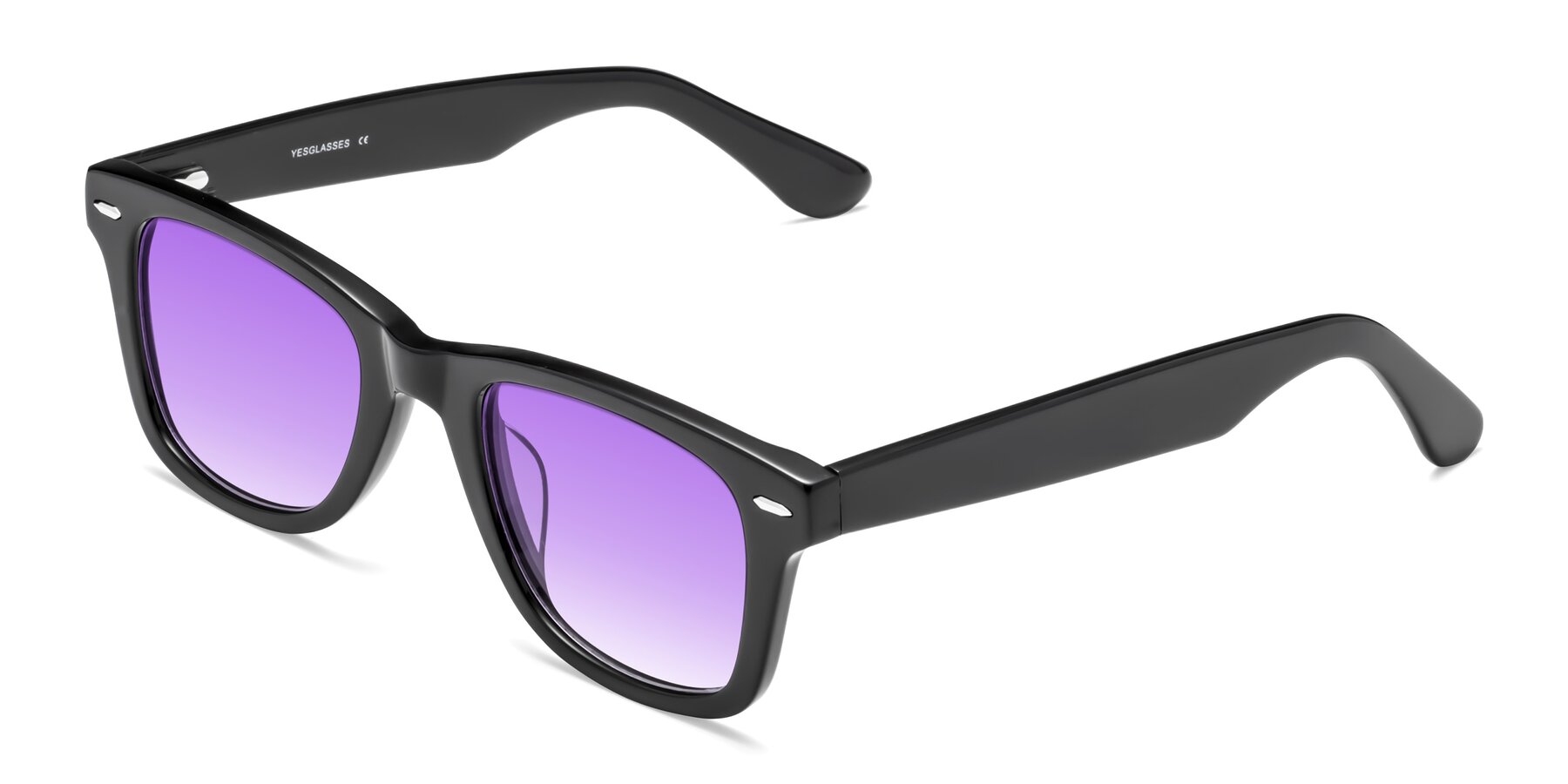 Angle of Rocky in Black with Purple Gradient Lenses
