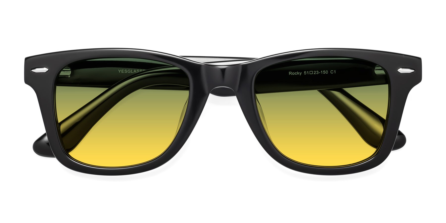 Folded Front of Rocky in Black with Green / Yellow Gradient Lenses