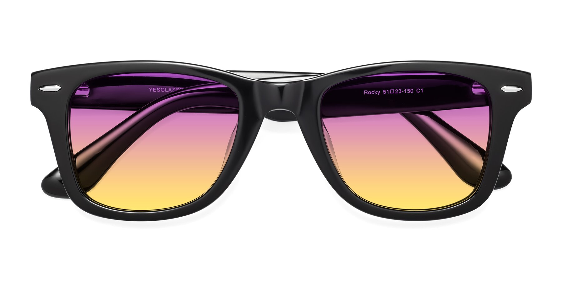 Folded Front of Rocky in Black with Purple / Yellow Gradient Lenses