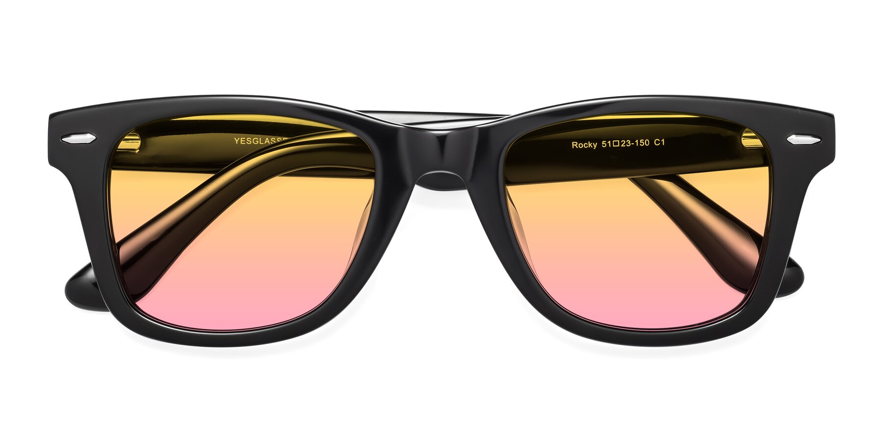 Folded Front of Rocky in Black with Yellow / Pink Gradient Lenses