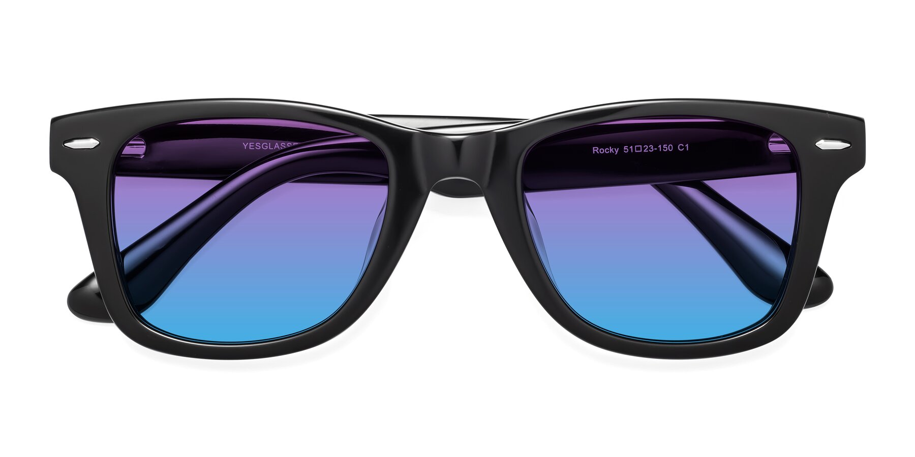 Folded Front of Rocky in Black with Purple / Blue Gradient Lenses