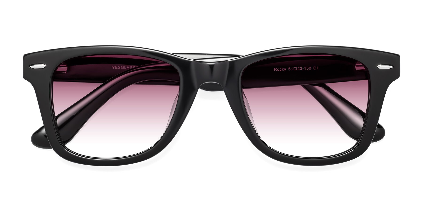 Folded Front of Rocky in Black with Wine Gradient Lenses