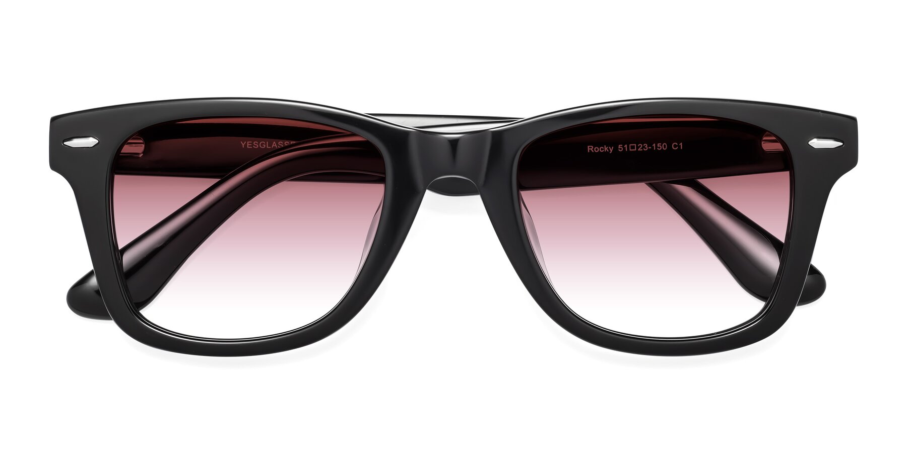 Folded Front of Rocky in Black with Garnet Gradient Lenses