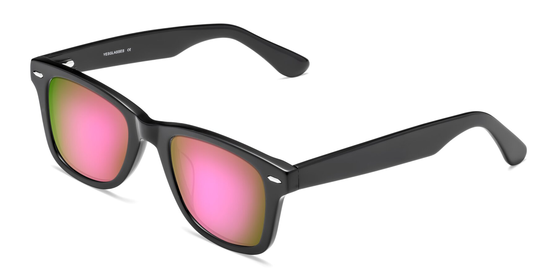 Angle of Rocky in Black with Pink Mirrored Lenses