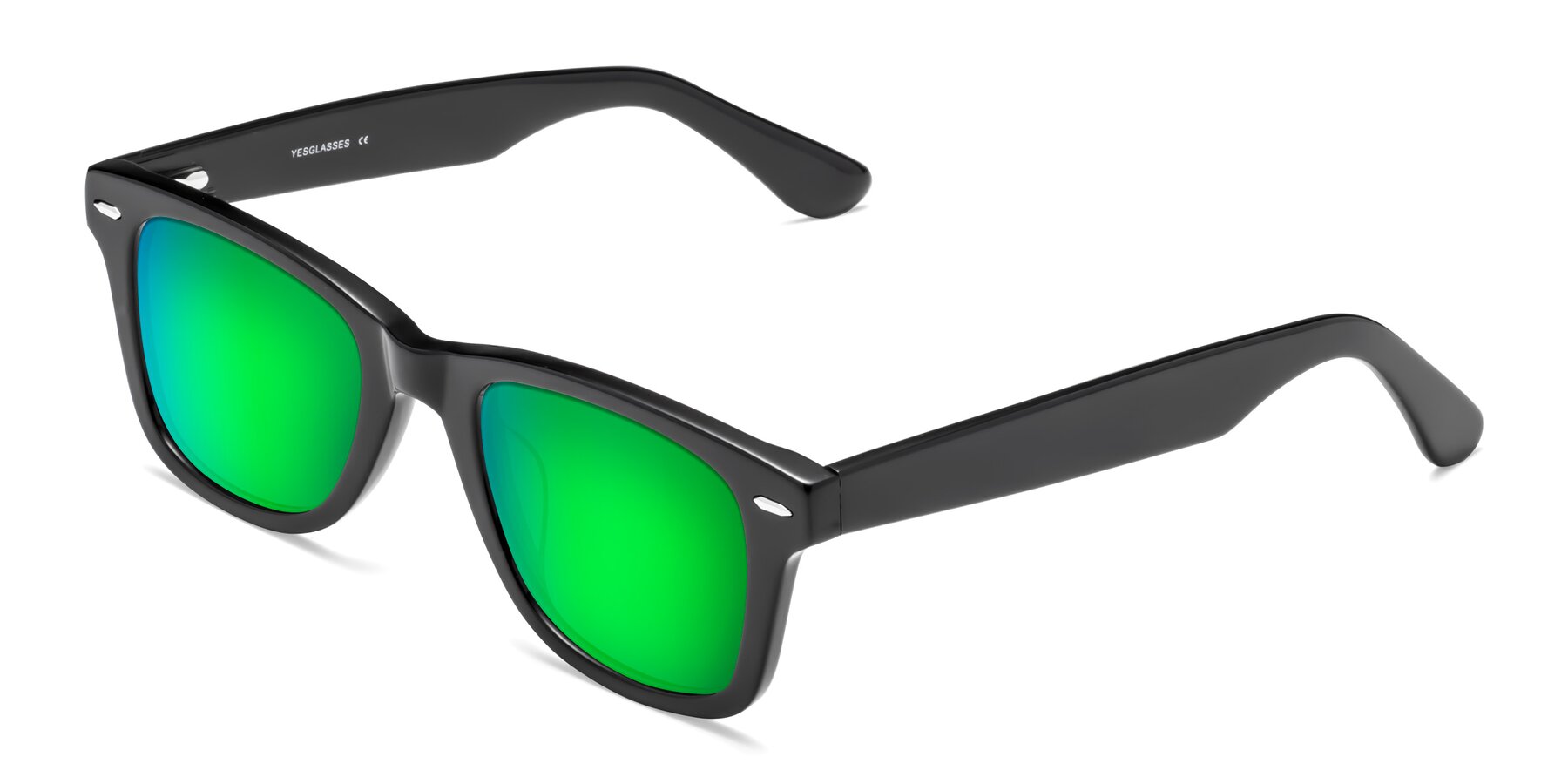 Angle of Rocky in Black with Green Mirrored Lenses