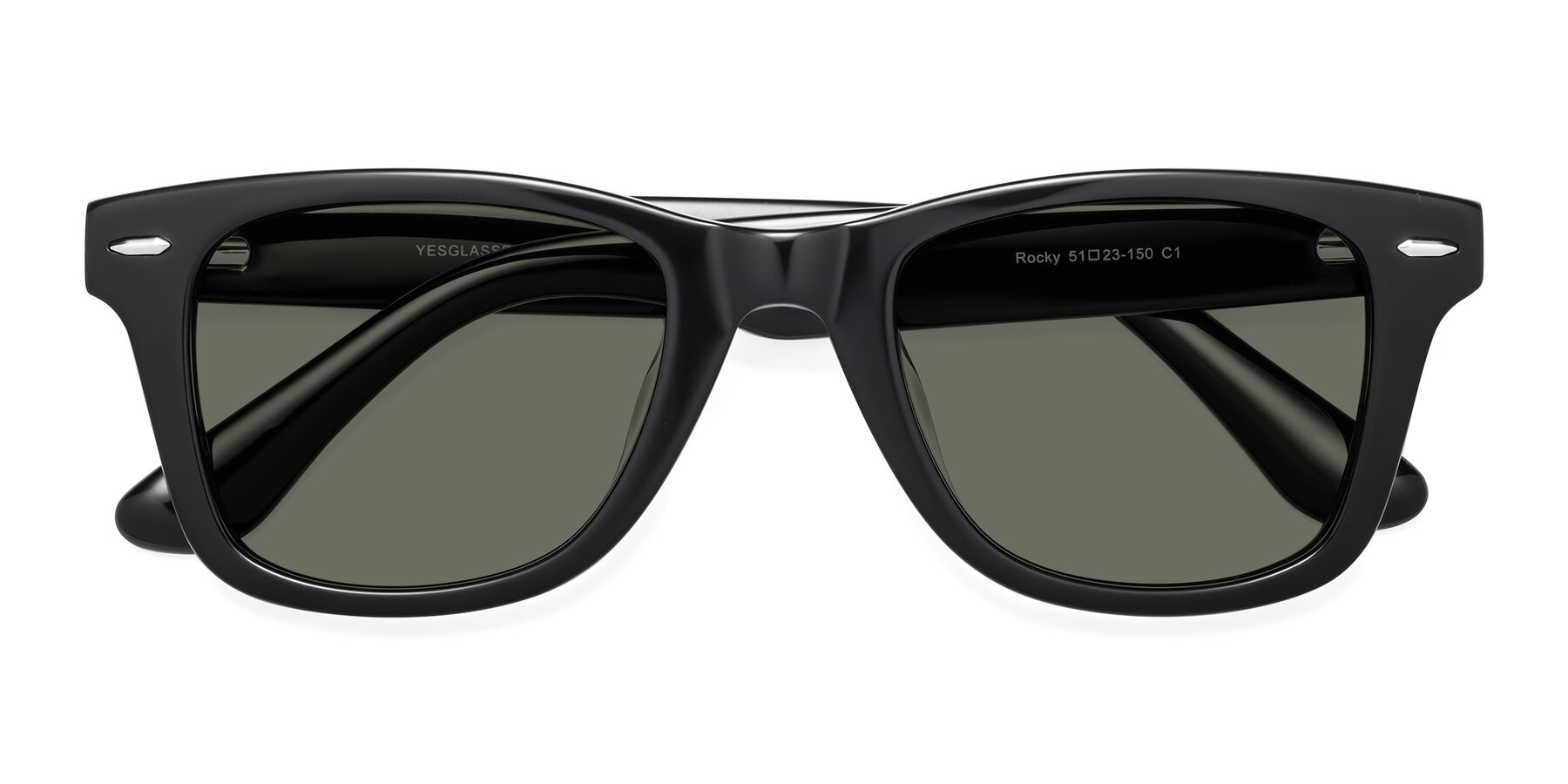 Folded Front of Rocky in Black with Gray Polarized Lenses
