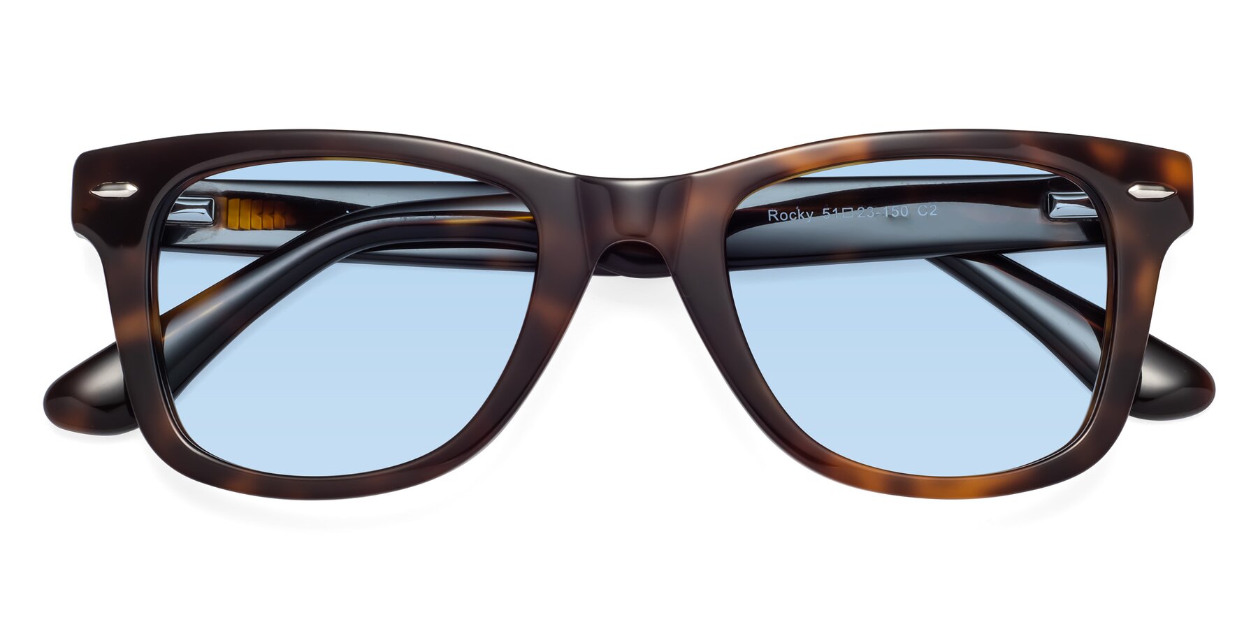 Folded Front of Rocky in Tortoise with Light Blue Tinted Lenses
